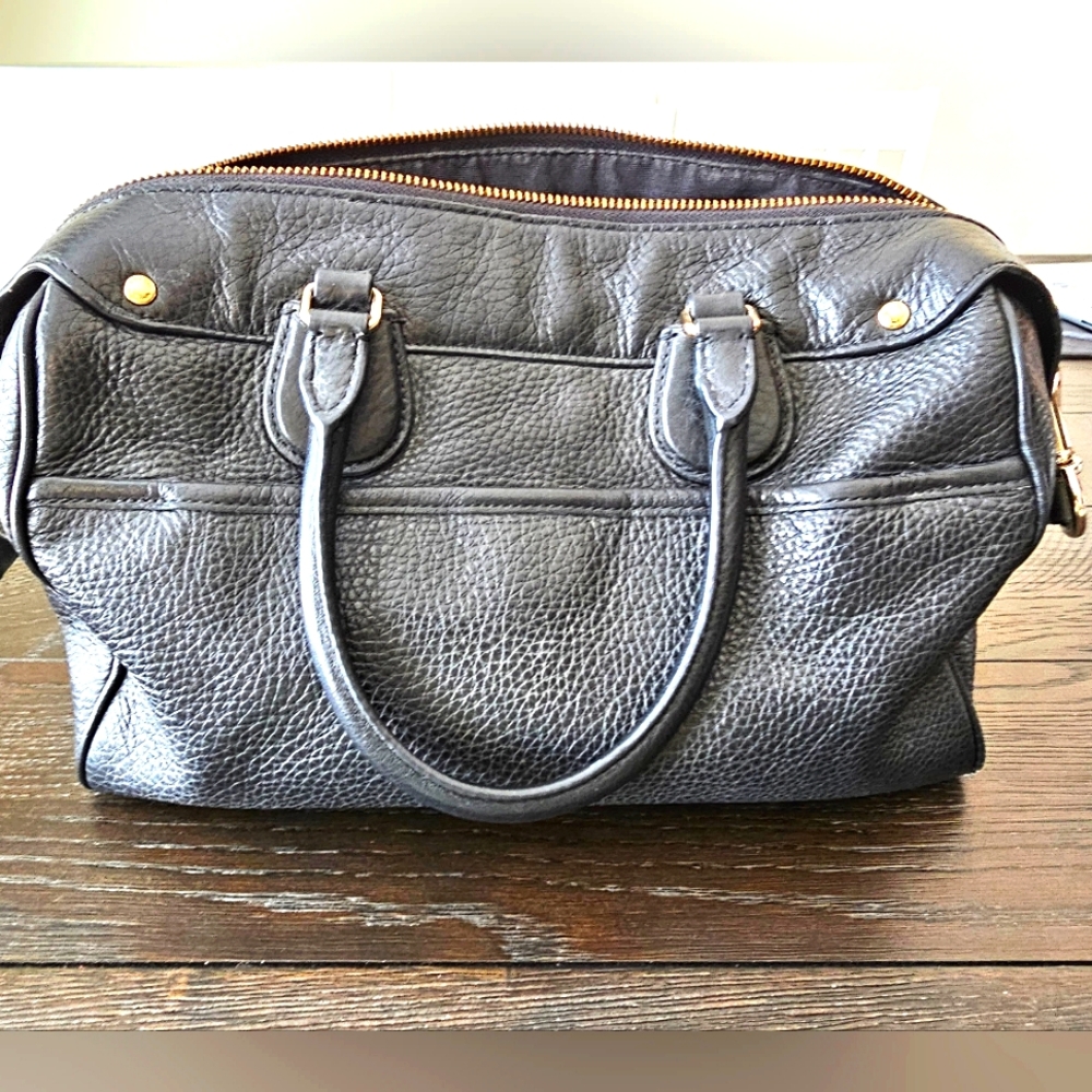 Coach Black Pebbled Leather Shoulder Bag with Gold Accents - Picture 2 of 7